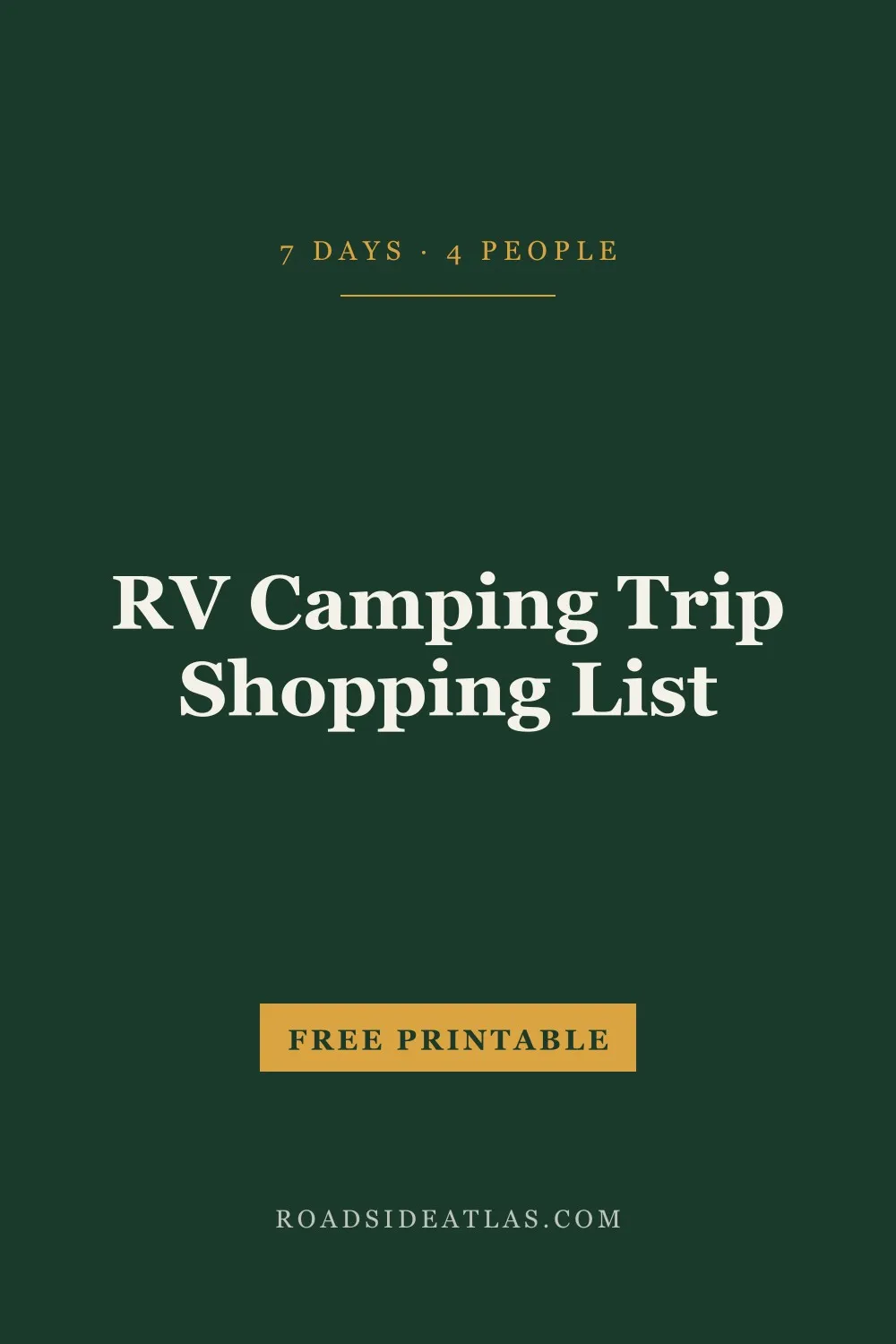 RV camping trip shopping list, free printable